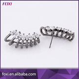 Brass Pave Setting Half Circle Stud Earring