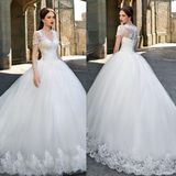 Short Sleeves Bridal Ball Gown Lace Tulle Wedding Dresses Z5081