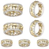 Pure Copper Antique Gold Color Lucky 3D Elephant Rings
