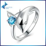 Women Fashion Elegant Jewelry 100% 925 Sterling Silver Dolphin's Love & Blue Crystal Finger Ring