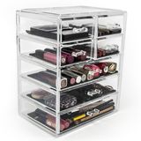 7 Drawer 5-Tier Acrylic Makeup Drawer with Crystal Knob Handle