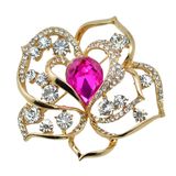 VAGULA Gold Plated Rose Flower Crystal Brooch