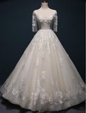 Half Sleeve Lace Floor Length Bridal Dress Wedding Gown