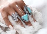 3PCS Boho Vintage Punk Silver Color Stone MIDI Finger Ring