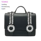 Yc-H001 China Handbags Suppliers Custom Fashion Satchel Bag Women Handbag Lady Shoulder Bag Tote Bag with Shiny Crystal Decoration