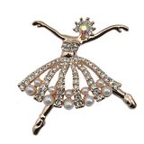 Fashion Small Ballet Dancer Silver Plated CZ Rhinestone Pearl Brooch