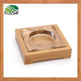 Crystal Ashtray / Cigarette Ashtray / Glass Ashtray with Bamboo Base