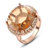Wholesale Alloy Gold Plating Round Brown Topaz Crystal Fashion Jewelry Finger Ring