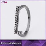 Dark Rhodium Plated Pave CZ Diamond Alphabet Letter L Ring