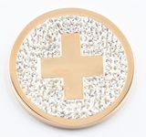 Solid Stainless Steel Coin Plate with Cross and White Crystal