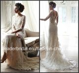 3/4 Sleeves Nude Lining Bridal Gown Crystals Wedding Dress H2015MS