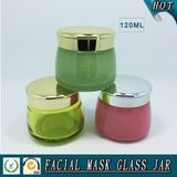 120ml Green and Pink Coloured Glass Cosmetic Jar