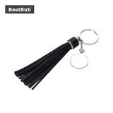 Sublimation Round Keychain W/ Long Fashion Trimming Tassels (Black)