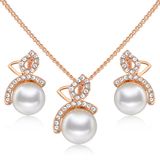 Imitation Necklace 18K Gold Plated Crystal Pearl Jewelry Set