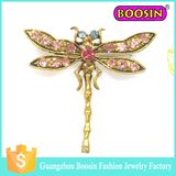 Wholesale Custom Men's Safety Pin Gold Metal Crystal Dragonfly Brooch