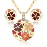 Fashion Jewelry Enamel Flower Design Gold Necklace Set