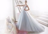Blue Beading Tulle Evening Bridal Wedding Dress