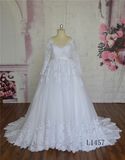 White Ball Gown Wedding Dress Long Sleeve with Bare Back Wedding Dress