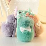 Luxury Genuine Rex Rabbit Hair Fur Hard PC Mobile Phone Case for iPhone6, 6plus with Glitter Crystal Cover for iPhone and Samsung