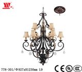 Newest Metal Art Chandelier with Fabric Lampshades 778-301