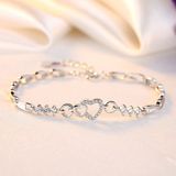Charm Micro Pave Crystal Heart Brecelet Bangle Women White /Rose Gold Plated Jewelry (557523232874)