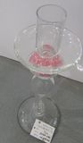 Single Poster Glass Candle Holder with Pink Crystal Stone on Stem