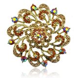 Colorful Rhinestone Beautiful Flower Gold Plating Zinc Alloy Brooch