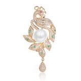 China Wholesale Crystal Rhinestone Zircon Pearl Animal Peacock Metal Brooch