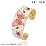 Bangle-186 Fashion Luxury Wide 24k Gold Plated Gemstone Flower Butterfly Open Bangle