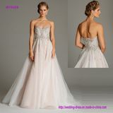 Encrusted Bead Natural Waist Bodice Rose Tulle Wedding Dress