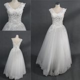 Custom Simple Crystal Beading Lace Ball Gown Bridal Wedding Dress
