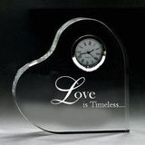 Heart Shaped Desktop Crystal Glass Trophy Award with Clock