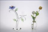 Clear Single Poster Glass Candle Holder for Wedding Decoration with Color Glass Flower