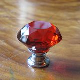 Red Kids Crystal Glass Knobs in Silver