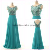 Crystal Party Prom Bodice Blue Chiffon Evening Dress Ez03