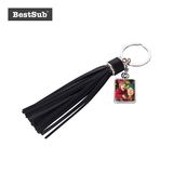 Sublimation Square Keychain W/ Long Fashion Trimming Tassels (Black)