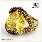 Wholesale Alloy Gold Plating Topaz Zircon Crystal Stones Fashion Jewelry Ring