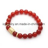 Gemstone Bracelet with Metal Logo Engraving Beads