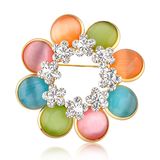 Multi-Color Cat's Eye Crystal Flower Women's Korean Brooch