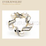 Rhinestone Flower Cloth Brooches with Pearl