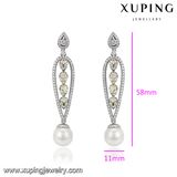 93961 Fashion Rhodium Pearl CZ Eardrop with Crystals From Swarovski Jewelry