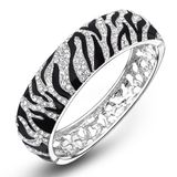 White Gold Plated Black Enamel Leopard Rhinestone Fashion Bangles