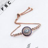 Wholesale Gold Jewelry Rhinestone Evil Eye Adjustable Magnetic Copper Bracelet
