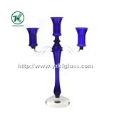 Blue Glass Candle Holder for Home Decoration with Three Posts