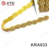 Hotsale Gold Beaded Rhinestone Applique Trimming for Bridal Sash