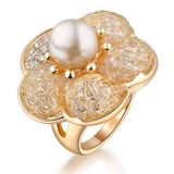 Fashion Jewelry with Pearl 18K Gold Color Ring for Women