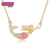 New Arrival Wholesale Gold Crystal Mermaid Pearl Necklace