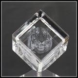 3D Laser Tiger Image in Diamond Crystal Cube