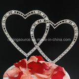 Vintage Crystal Double Heart Rhinestone Wedding Cake Topper for Party Decoration