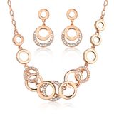 Simple Saudi Gold Pink Gold Clear Glass Crystal Fashion Jewelry Set